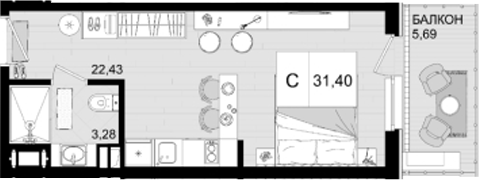Планировка 25.71 м²