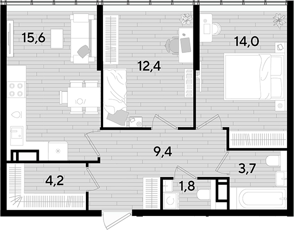 Продается 2-комн. квартира, 61.1 м²