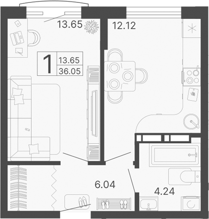 Планировка 36.05 м²