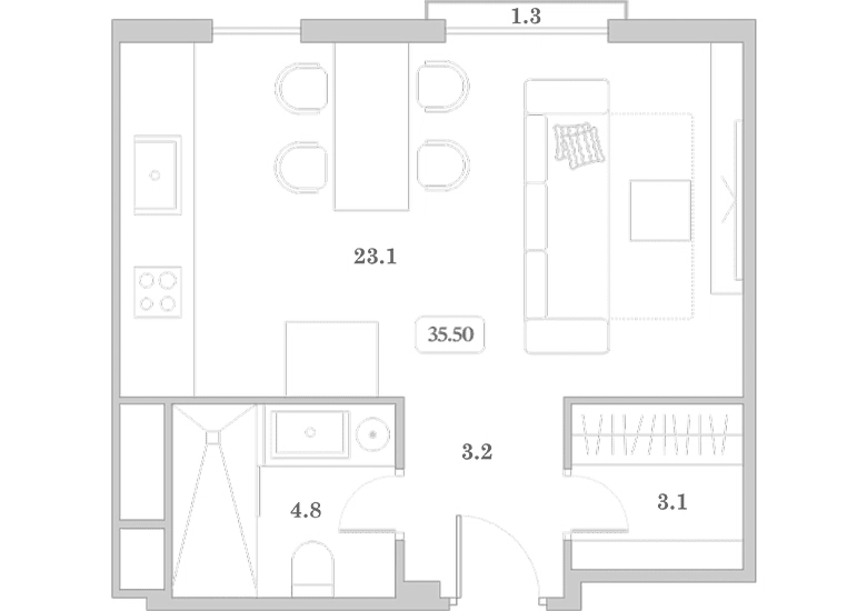 Планировка 34.2 м²
