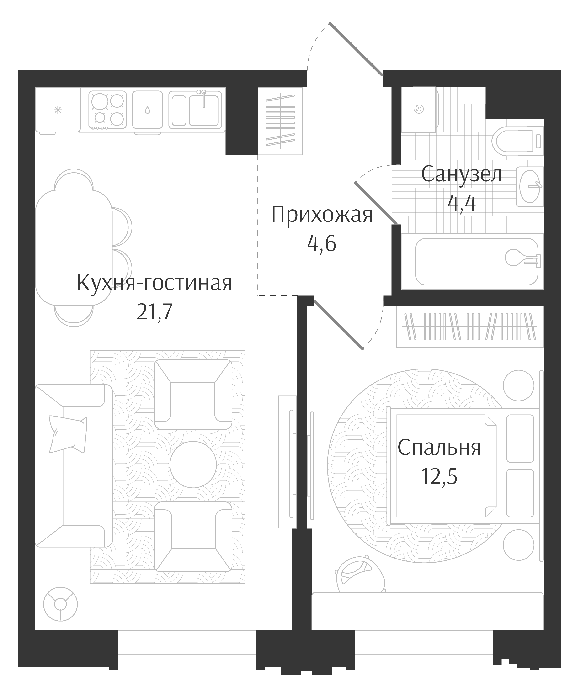 Планировка 43.2 м²