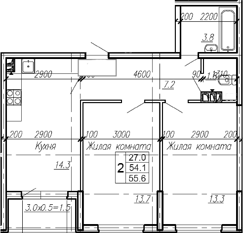 Продается 2-комн. квартира, 54.1 м²
