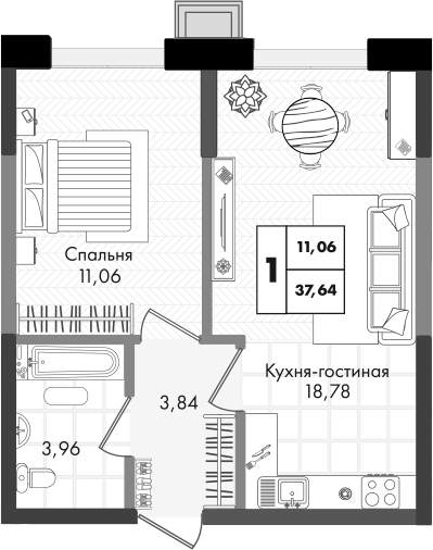 Планировка 37.64 м²