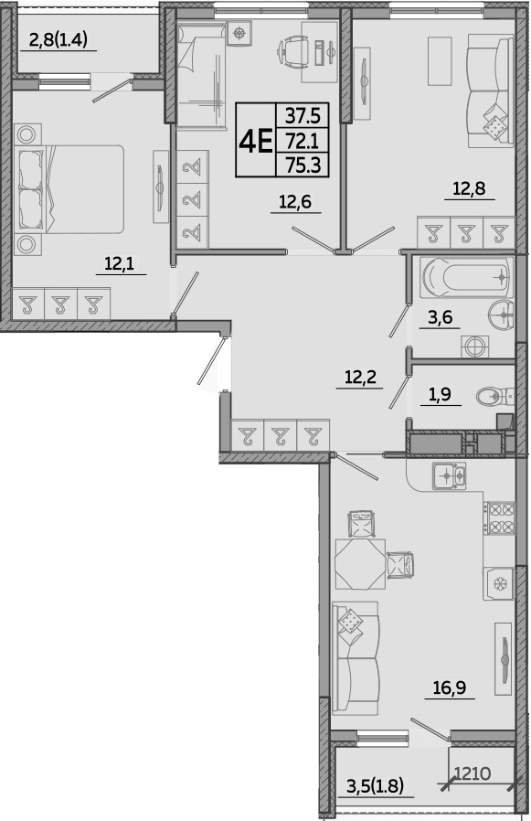 Планировка 72.1 м²