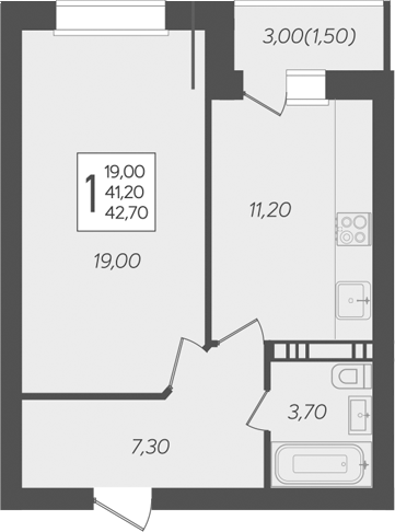 1-комн. · 41.2 м²