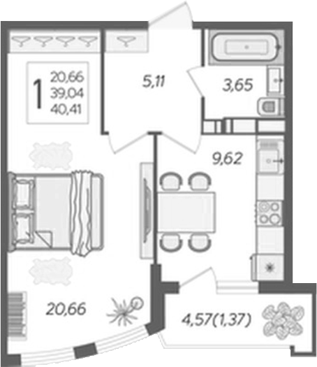 Планировка 38.13 м²