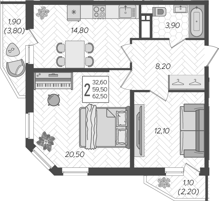 Продается 2-комн. квартира, 59.5 м²