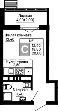 Планировка 18.6 м²