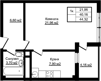 1-комн. · 40.16 м²