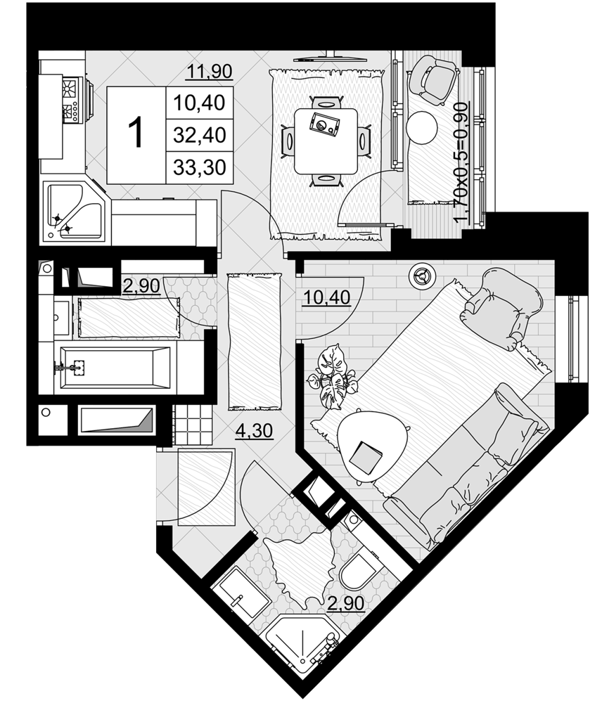1-комн., 32.4 м²