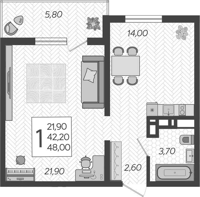 Планировка 42.2 м²