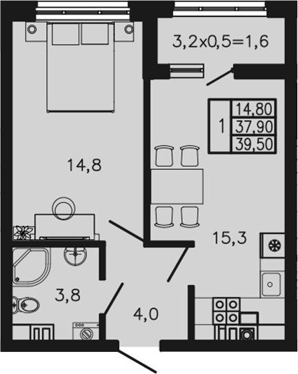 Планировка 37.9 м²
