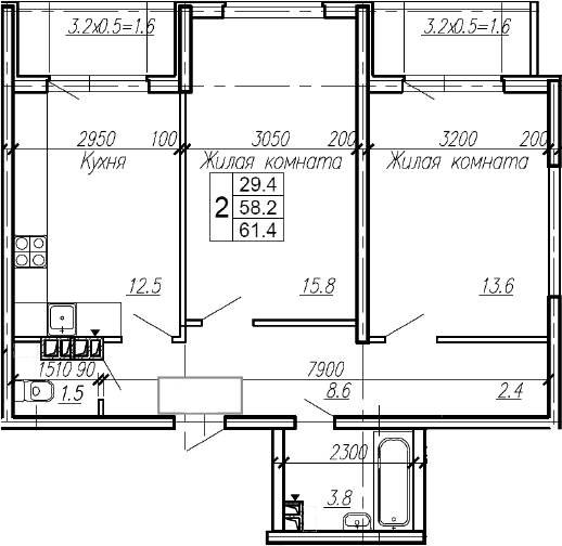 Продается 2-комн. квартира, 58.2 м²