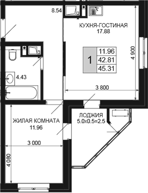 Планировка 42.81 м²