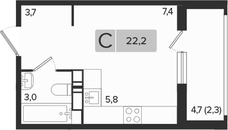 Студия · 19.9 м²