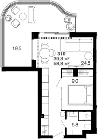 Планировка 39.3 м²
