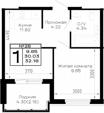 Продается 1-комн. квартира, 30.03 м²