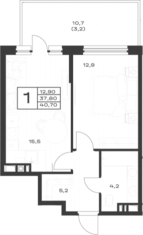 Планировка 39.3 м²