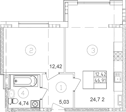 Планировка 46.91 м²