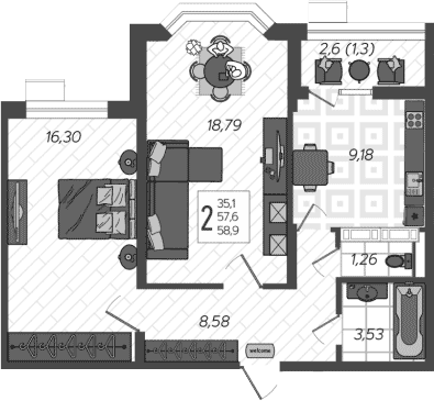 Продается 2-комн. квартира, 57.6 м²
