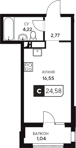Планировка 23.54 м²