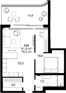 Планировка 61.8 м²