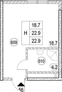 Студия · 22.9 м²