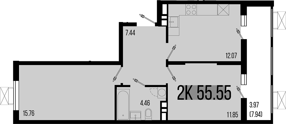 Продается 2-комн. квартира, 51.58 м²