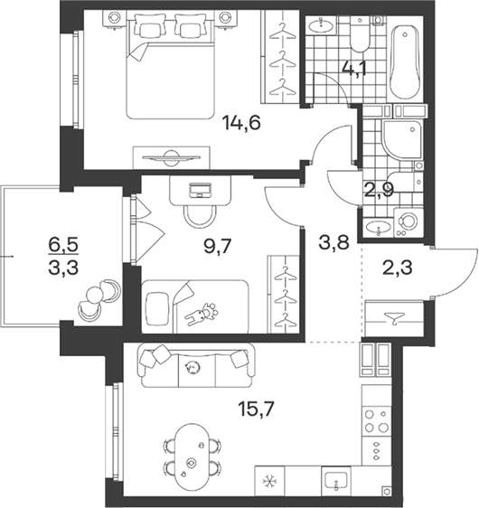 Планировка 53.1 м²