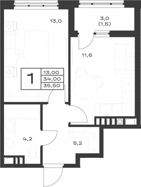 Планировка 34 м²