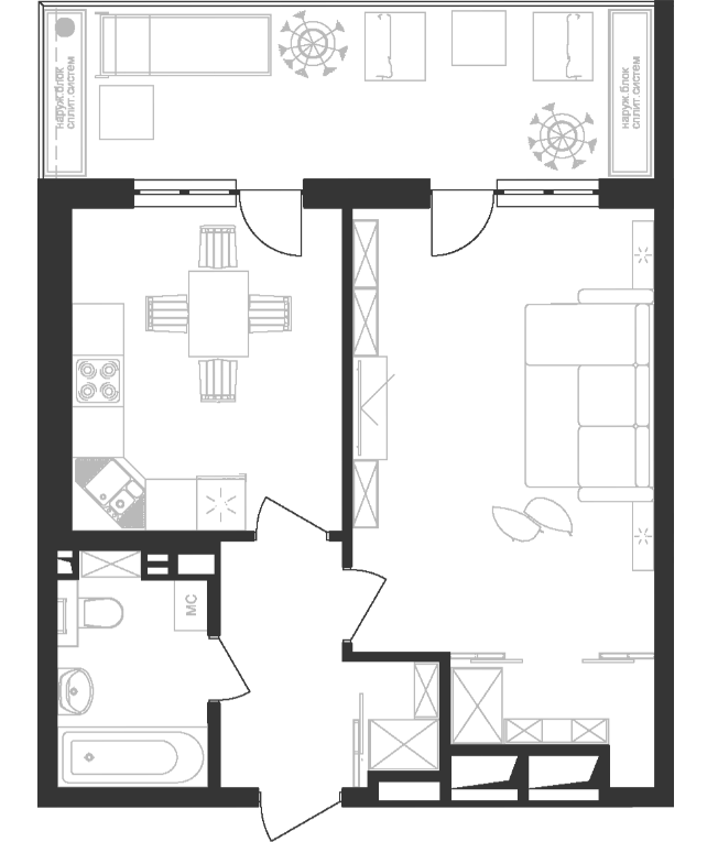 Планировка 43.94 м²