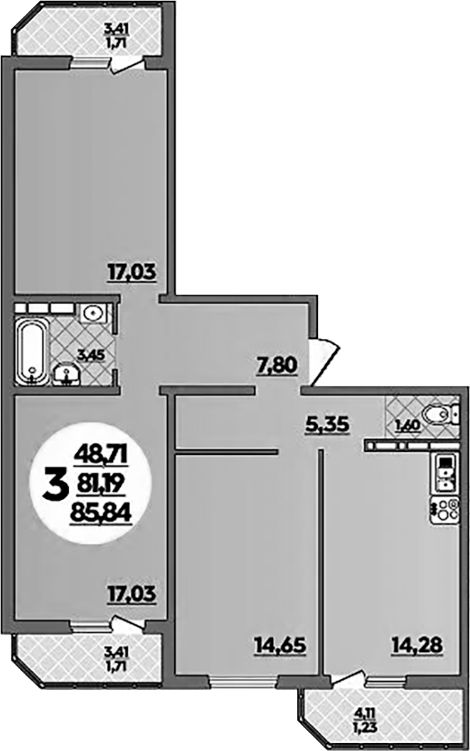 Продается 3-комн. квартира, 81.19 м²