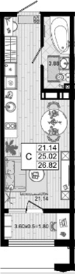 Планировка 25.02 м²