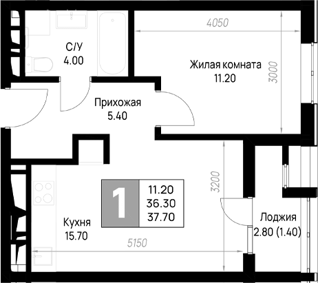 1-комн. · 36.3 м²