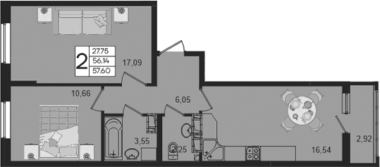 Планировка 56.14 м²