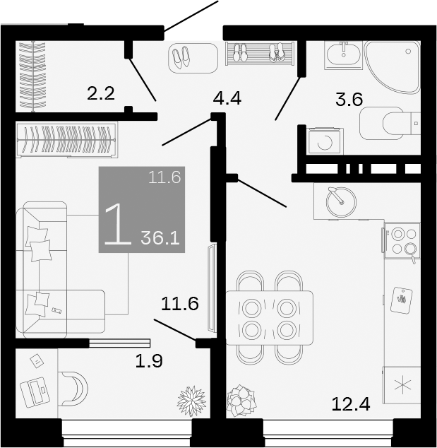 Продается 1-комн. квартира, 34.2 м²