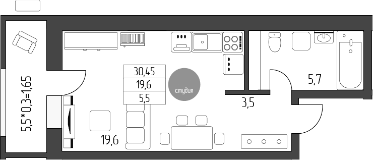 Планировка 28.8 м²