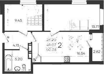 Планировка 49.07 м²
