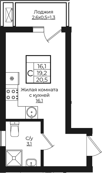 Планировка 19.2 м²