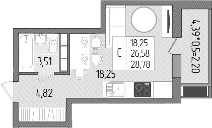 Планировка 26.58 м²