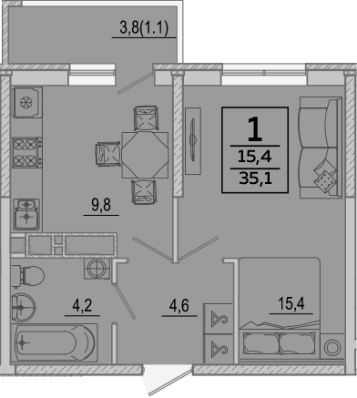 Планировка 34 м²