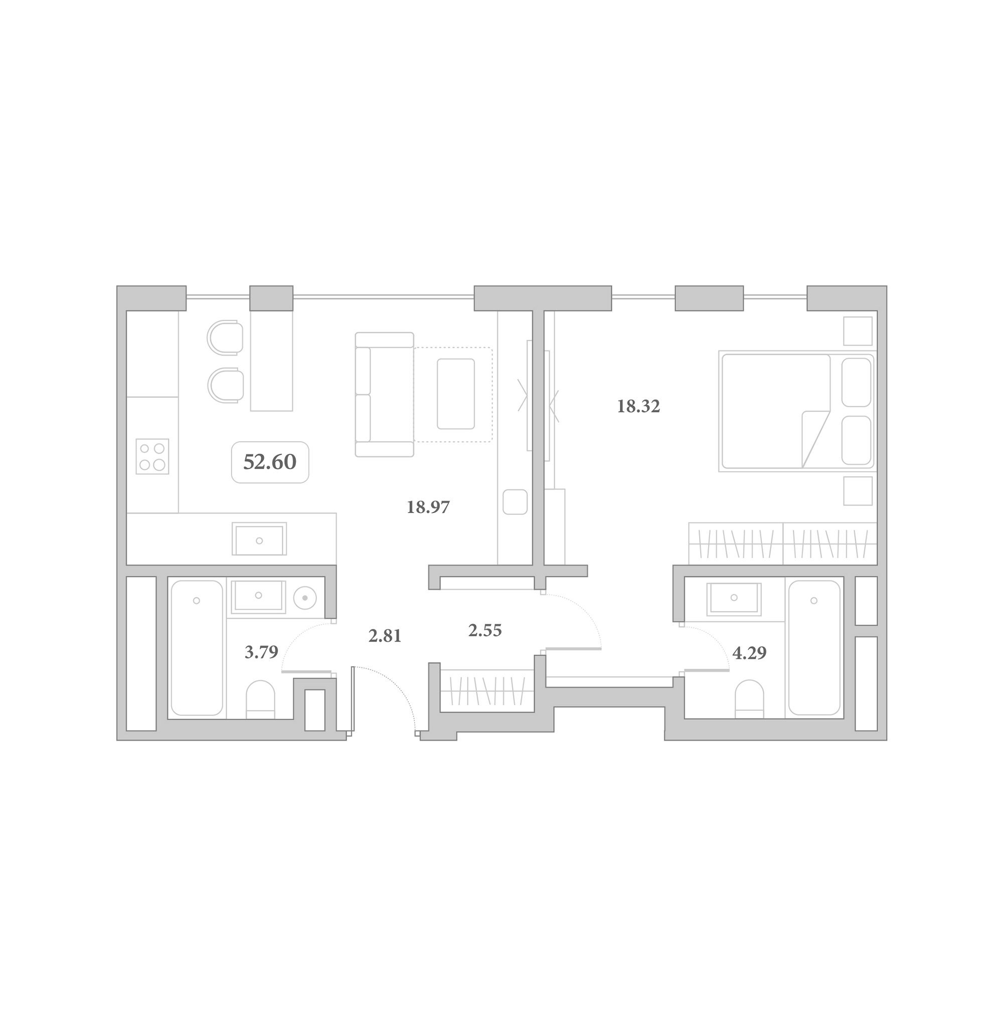 Продается 2-комн. квартира, 52.6 м²