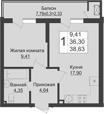 Планировка 36.3 м²