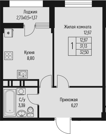 Планировка 31.13 м²