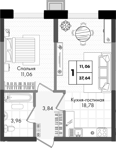 2-комн. · 37.64 м²