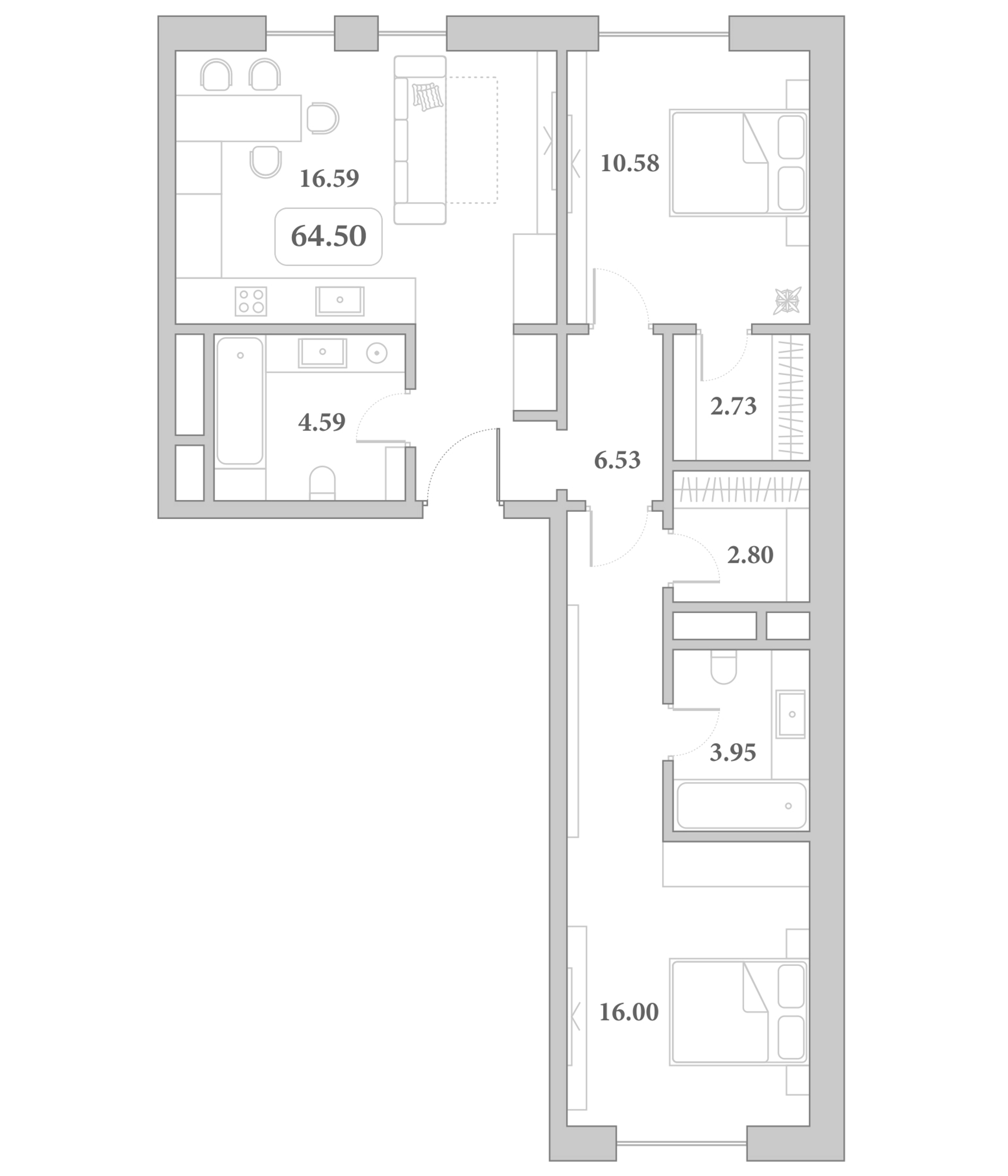 Продается 3-комн. квартира, 64.5 м²