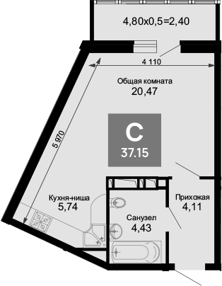 Студия · 33.45 м²