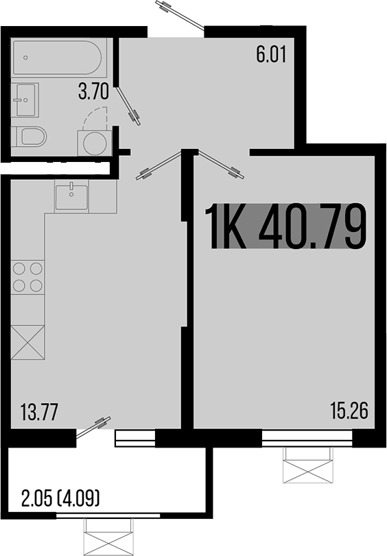 Продается 1-комн. квартира, 38.74 м²