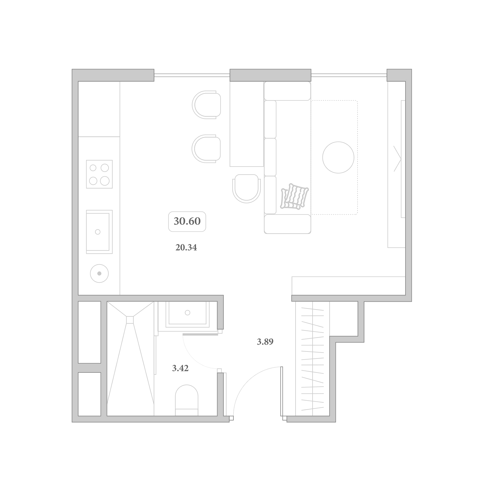 Планировка 28.6 м²