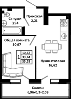 Планировка 33.44 м²